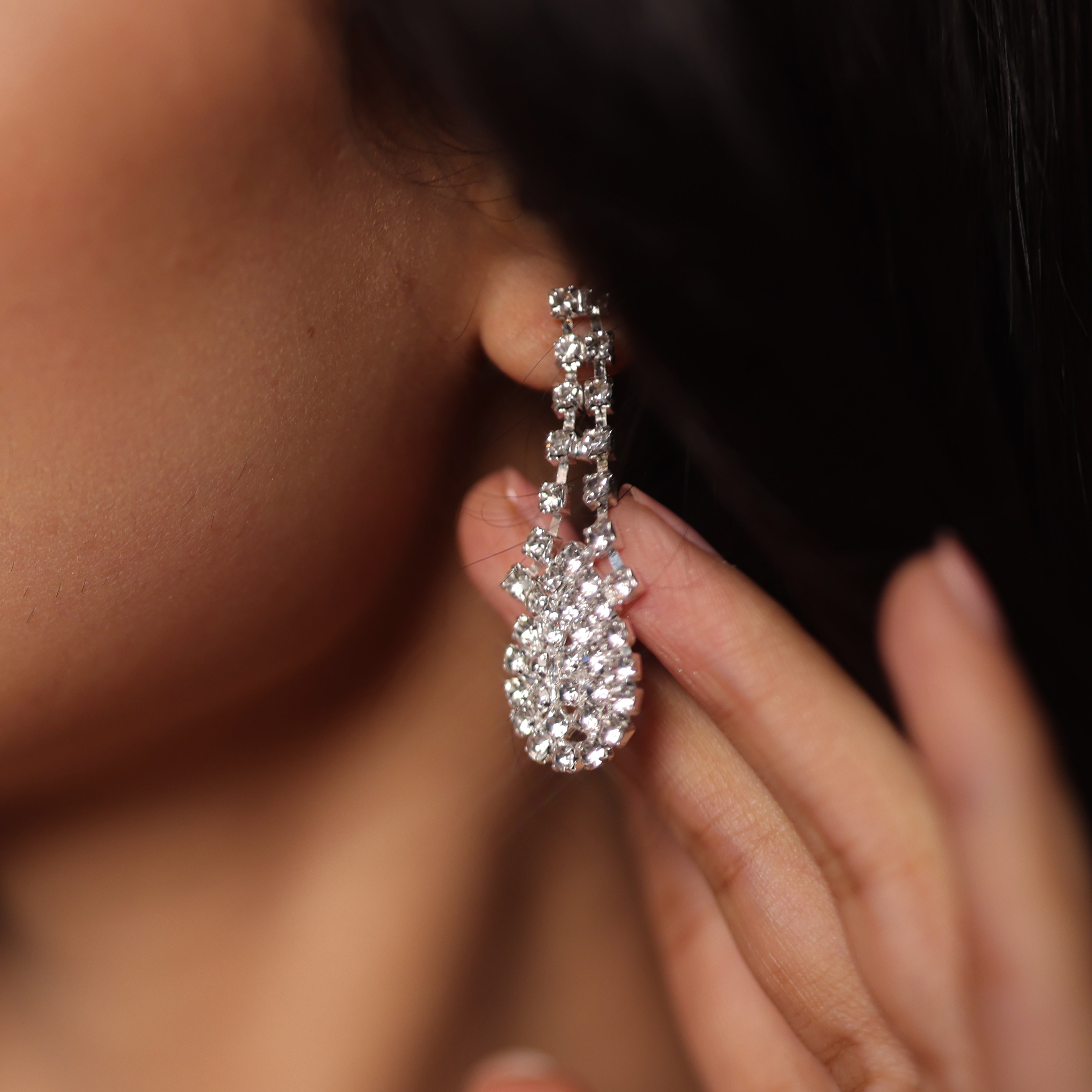 Vintage Drop Earrings - Screw Back - Diamante Rhinestone Dangles | eBay