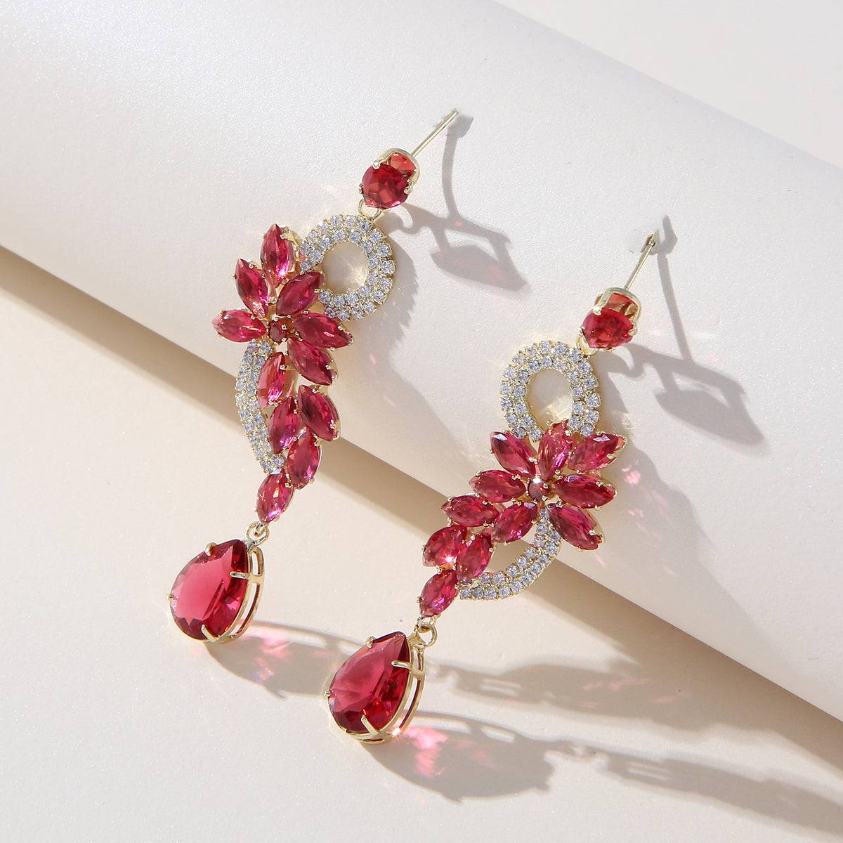 Crimson Blossom Diamond Earrings